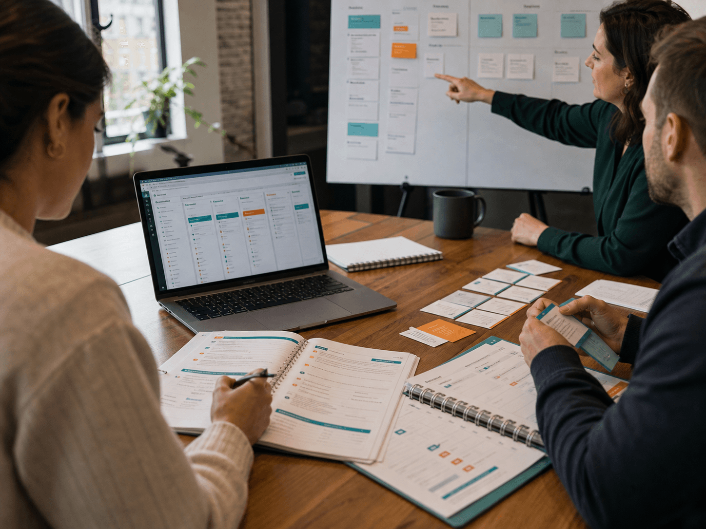 Sales team running a documented playbook with CRM pipeline and process board